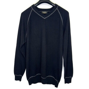STRAIGHT DOWN Men's Black 100% Cashmere Elbow Patch Pullover Sweater Size Large